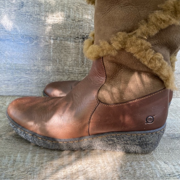 BORN SHEARLING SUEDE LEATHER COGNAC BROWN MID CALF WINTER BOOT SIZE 8.5 - Picture 6 of 10